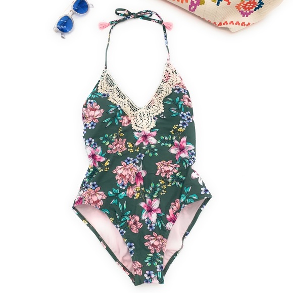 4/$25 Floral V-Neck Low Back One Piece Swimsuit - Picture 2 of 8
